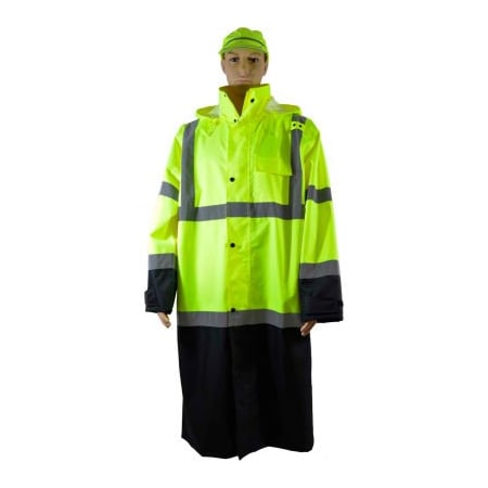 Petra Roc Inc Petra Roc 48" Two Tone Waterproof Rain Coat, ANSI Class 3, Lime/Black, Size L LBRC-48-C3-L